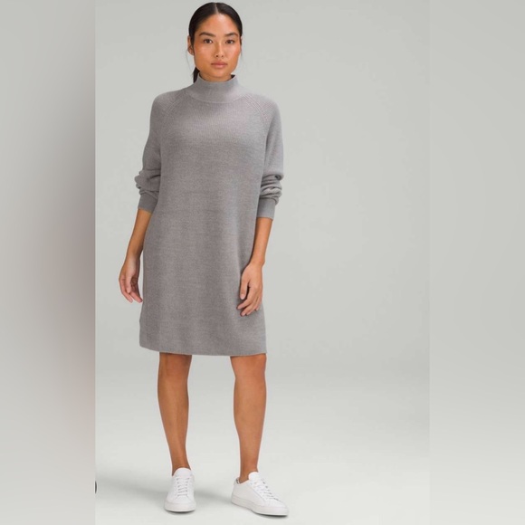 lululemon athletica Dresses & Skirts - Lululemon Merino Wool Blend Ribbed Mock Neck Gray Mini Sweater Dress 6